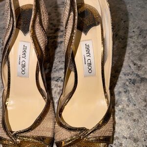 💯 Authentic Jimmy Choo Gold Peep-Toe Heels